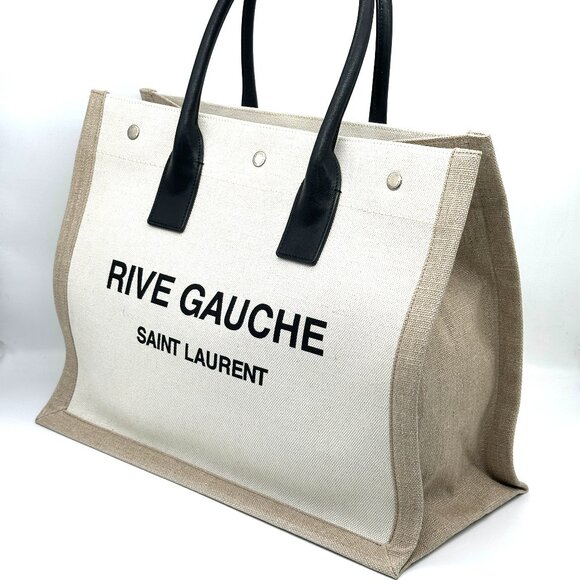 Saint Laurent YSL Rive Gauche Logo Signature Canvas Linen Tote Bag - Picture 11 of 16